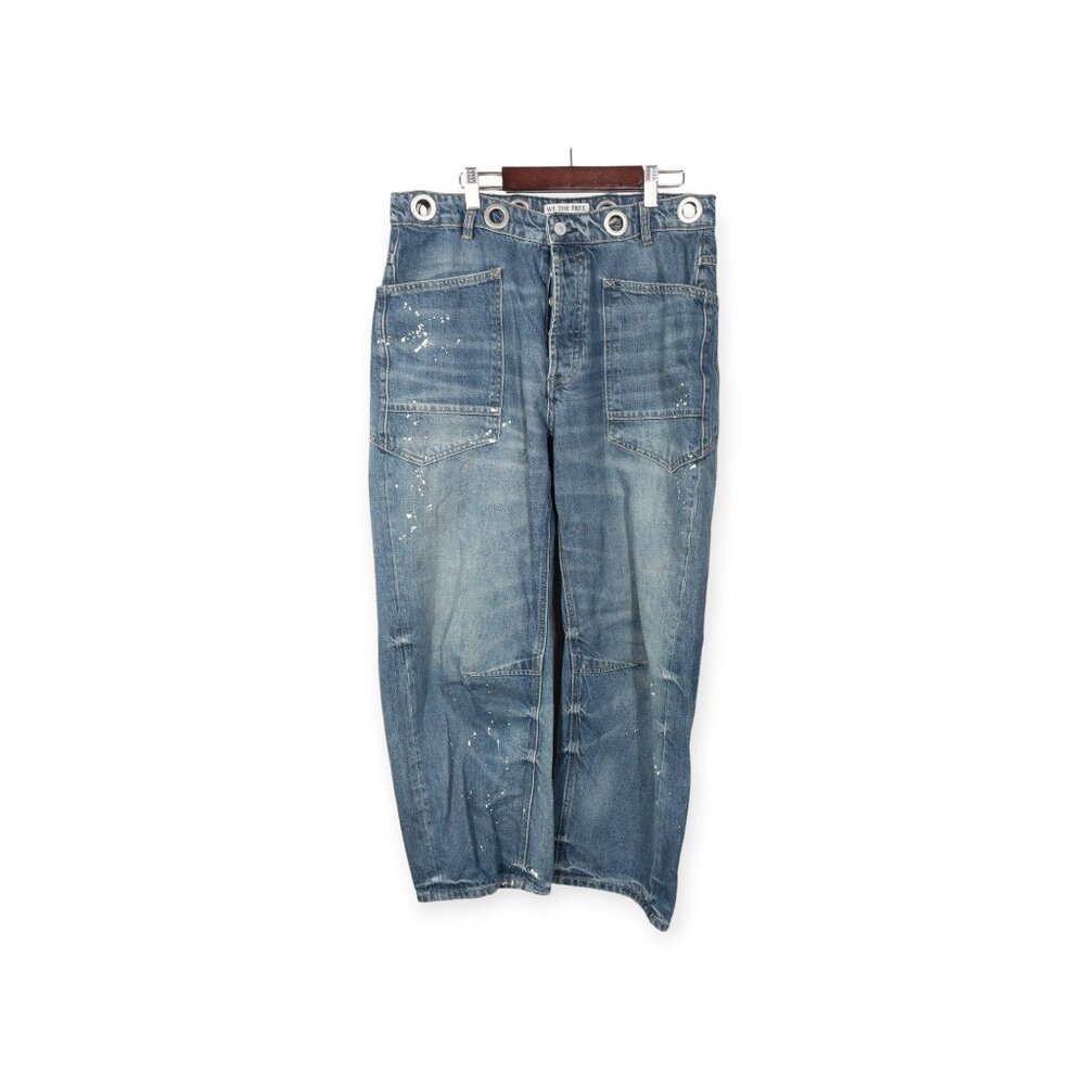 We The Free Moxie Low Slung Pull On Barrel Jeans in Timeless Blue SZ 27 Boho